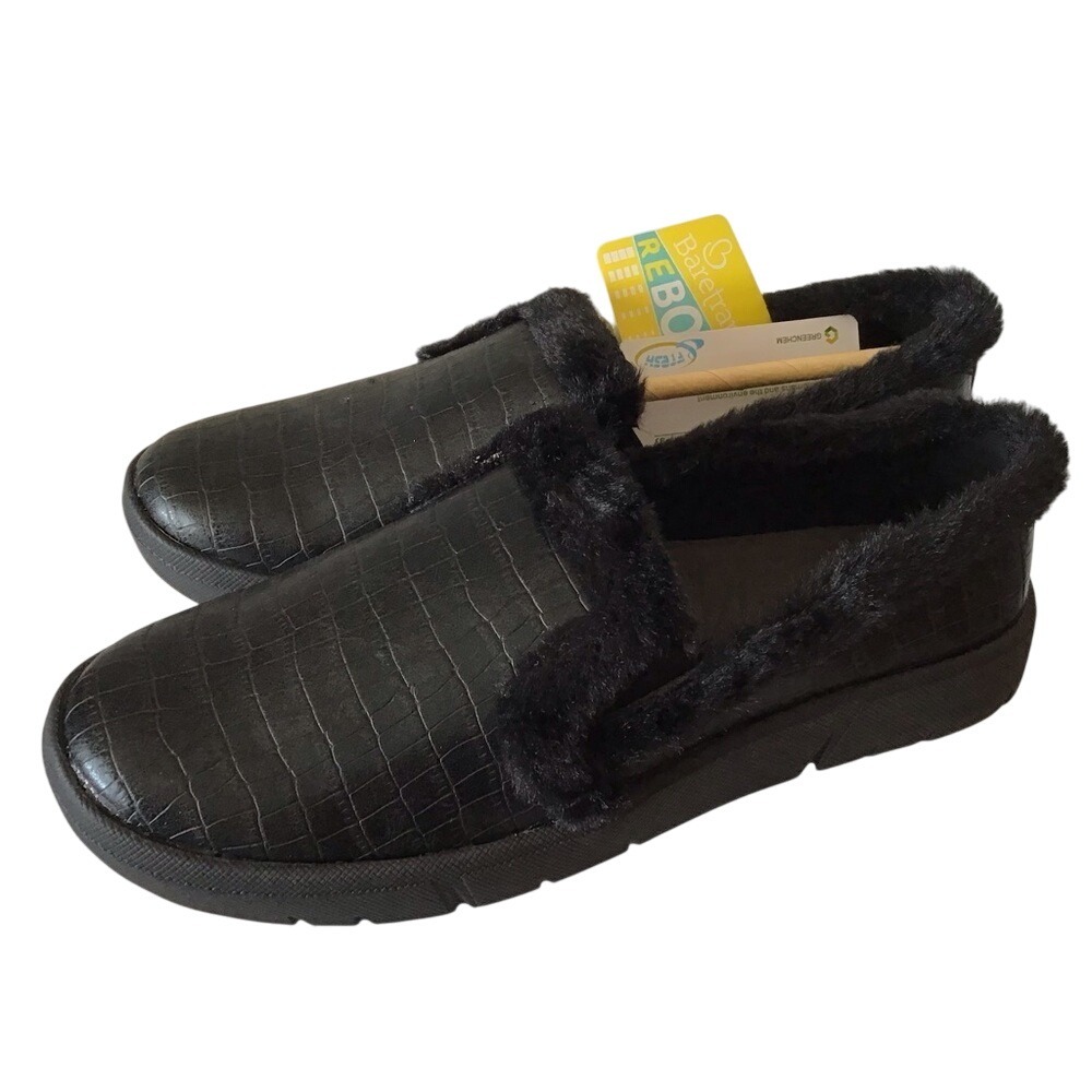 Baretraps Becky Furry Black Croc Embossed Slip‎ On Loafer Shoes W Wide Size 6.5